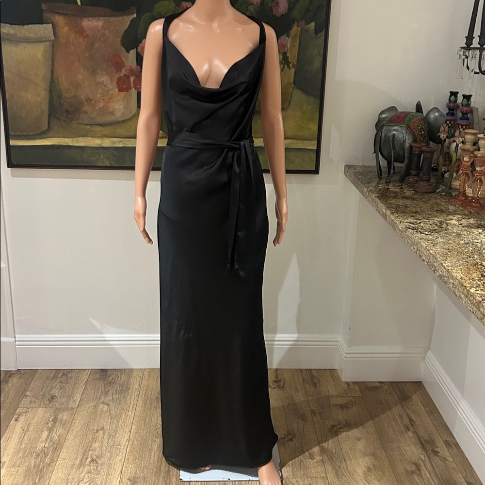 Meshki Black Satin Cowl-Neck Maxi Dress